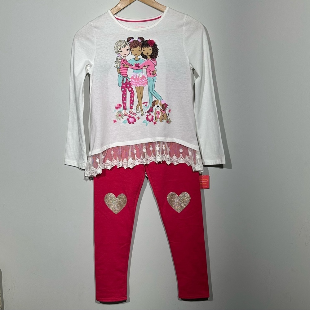 ISAAC MIZRAHI Girls Valentine's Day Sparkle Lace Hearts 2-Piece Set Size 11-12